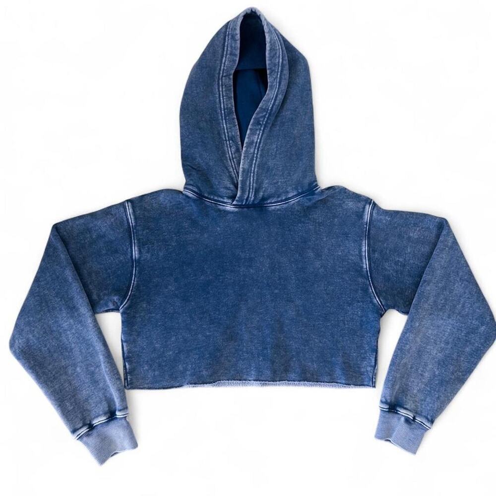 TNA (Aritzia) Blue Acid Wash Cropped Hoodie - XXS
